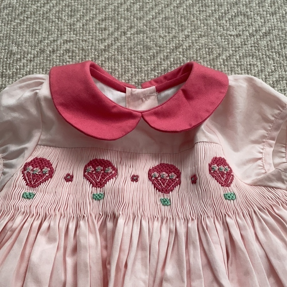 New Antoinette Paris Helena Dress Pink Hot Air Balloon Embroidery 12M - Picture 2 of 6